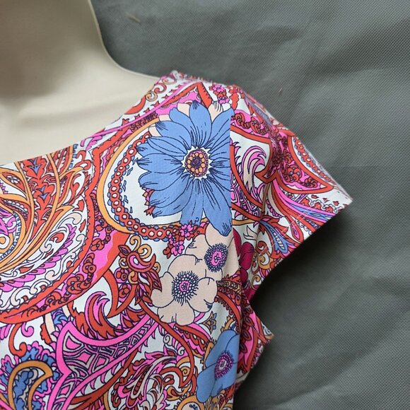 TALBOTS $139 Smooth Stretch Pink Paisley Floral Side Tie Dress Size M Petite - Picture 3 of 6